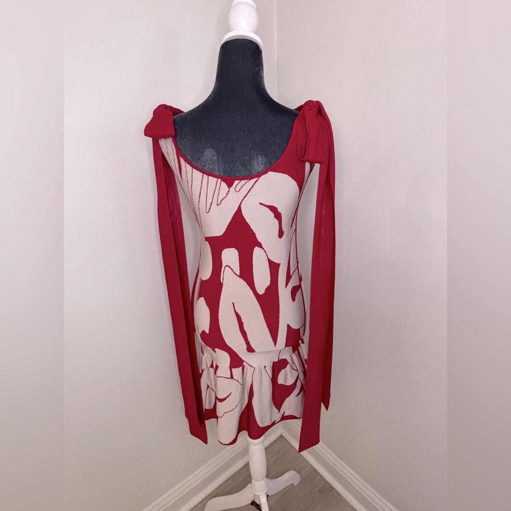PepaPombo Red & White Floral Dress With Tie Shoulder Details Size Xs - Picture 4 of 10